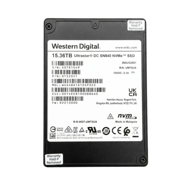 WD Ultrastar DC SN840 15.36TB NVMe U.2 SSD Second‑hand