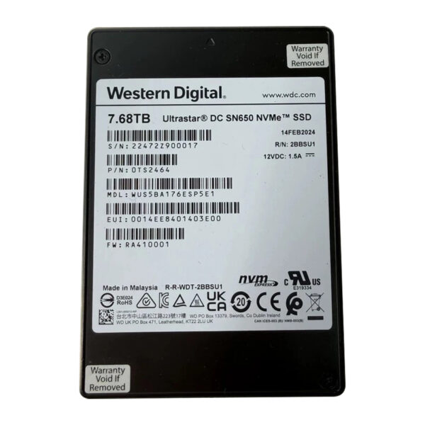 WD SN650 7.68TB U2 SSD Ultrastar DC NVMe Second‑hand